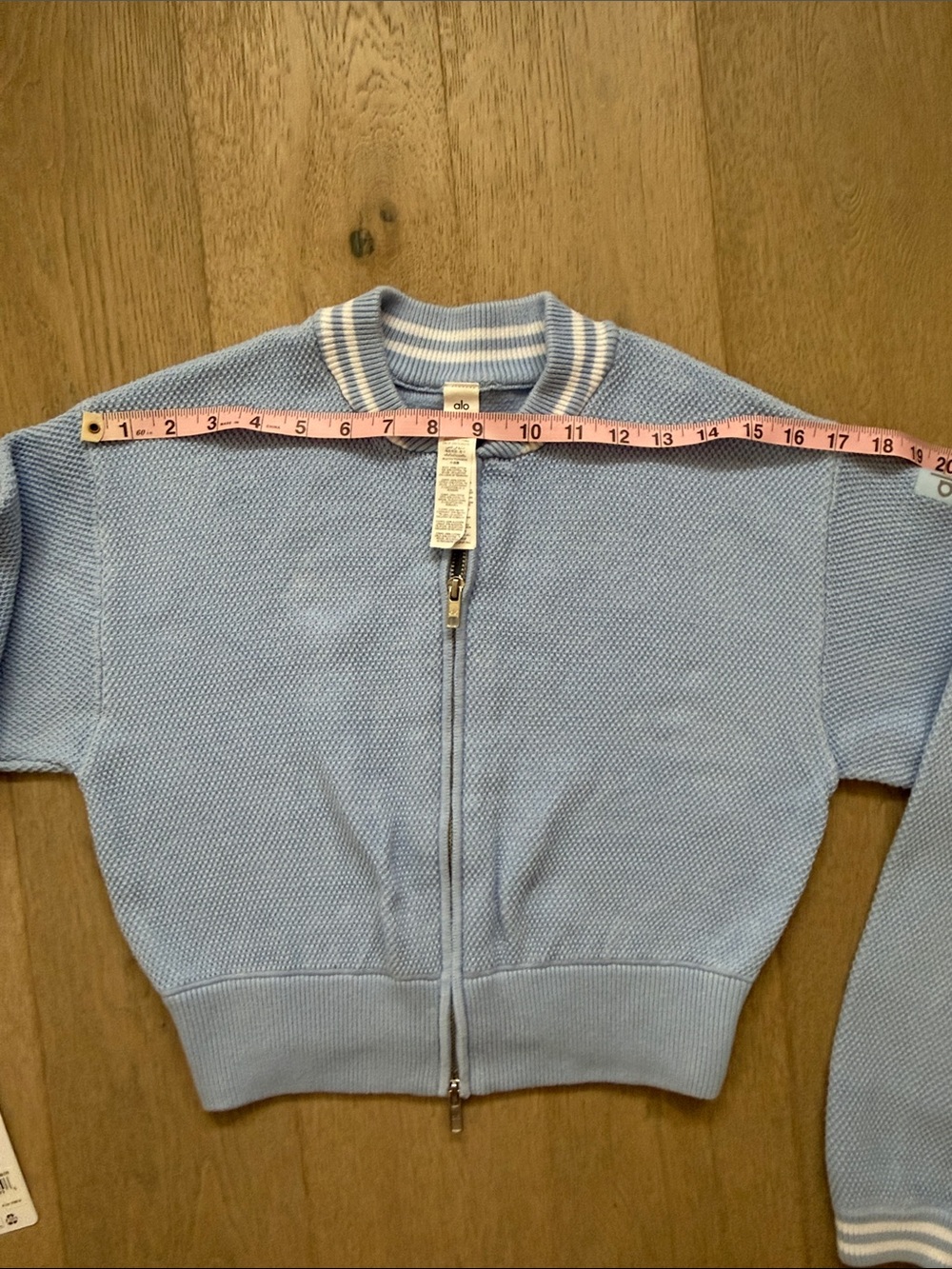 EUC alo tennis club sweater knit full zip jacket seashell blue/white small - Picture 3 of 14